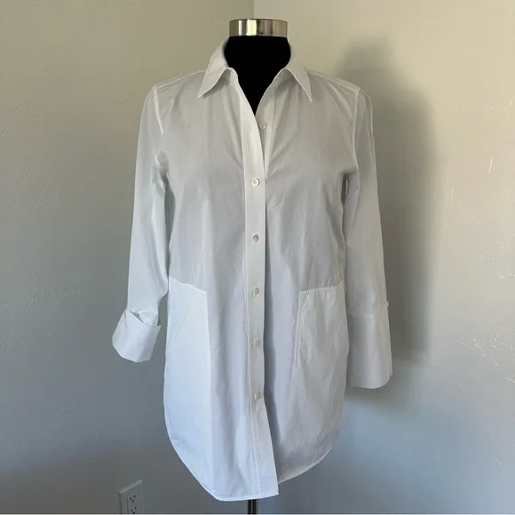 Lafayette 148 New York Wilkes Italian Sculpted Button Up Tunic Shirt Sz S - Picture 3 of 16
